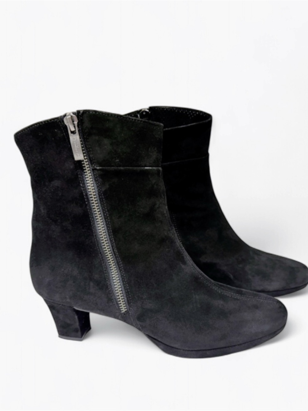Paul Green Black Suede Ankle Boots Side Zip Block Heel US 8 EU 38.5 Austria